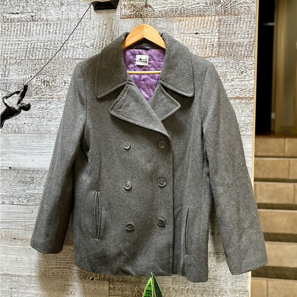 🏷 White Mountain | Wool-Blend Peacoat - L, Gray/Purple